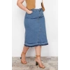 Fashion Plus Size Regular Plain Pattern Casual Midi Length Color Block Denim Skirt