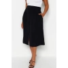Fashion Plus Size Regular Plain Pattern Casual Midi Length Slit Detailed Viscose Woven Skirt