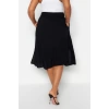 Fashion Plus Size Regular Plain Pattern Casual Midi Length Slit Detailed Viscose Woven Skirt