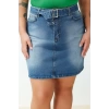 Fashion Plus Size Regular Plain Pattern Casual Mini Length Belted Mini Denim Skirt