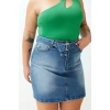 Fashion Plus Size Regular Plain Pattern Casual Mini Length Belted Mini Denim Skirt