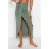 Fashion Regular Plain Pattern Beach Maxi Length Body-Fitting Maxi Woven Slit Skirt