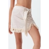Moda Regular Çizgili Desen Plaj Mini Boy Çizgili Dokuma Püsküllü Keten karışımlı %100 Pamuklu Etek