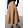 Fashion Regular Plain Pattern Casual Maxi Length Pleated Maxi Length Woven Skirt