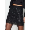 Moda Fitted Düz Desen Şık Gece Mini Boy Vücuda Oturan Parıltılı Payet Etek Etek