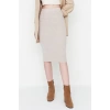 Fashion Slim Plain Pattern Casual Midi Length Pencil Knitwear Skirt