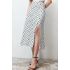 Fashion A-line Polka Dot Pattern Casual Midi Length Polka Dot Slit Detailed Viscose Midi Woven Skirt