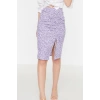 Fashion Slim Casual Midi Length Printed Gathered and Slit Fitted Body-Smoothing High Waist Knitted Skirt