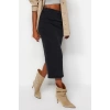 Fashion Regular Plain Pattern Casual Midi Length Stitch Detailed Midi Pencil Denim Skirt