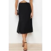 Fashion Regular Plain Pattern Casual Maxi Length Lined Tulle Midi Knitted Skirt