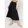 Fashion Regular Plain Pattern Daily Maxi Length Pleated Detail Satin Fabric Midi Length Woven Skirt