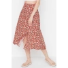 Fashion A-line Floral Pattern Casual Midi Length Slit Detail Viscose Fabric Midi Woven Skirt