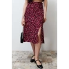 Fashion A-line Floral Pattern Casual Midi Length Slit Detail Viscose Fabric Midi Woven Skirt