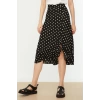 Moda Regular Polka Dot Daily Midi Length Printed High Waist Elastic Knitted Skirt with Gathered Detail and Flounce