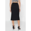 Moda Regular Plain Pattern Day Night Midi Length Drape and Slit Detailed Crepe Fabric Midi Knitted Skirt