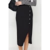 Moda Regular Daily Midi Length Smart Crepe Button Detail High Waist Midi Pencil Flexible Knitted Skirt