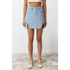 Fashion Denim Plain Pattern Casual Mini Length Limited Edition Slit Mini Denim Skirt