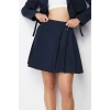 Moda Regular Düz Desen Günlük Mini Boy Pileli Toka Detaylı Mini Dokuma Etek
