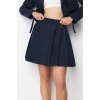Moda Regular Düz Desen Günlük Mini Boy Pileli Toka Detaylı Mini Dokuma Etek