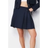 Moda Regular Düz Desen Günlük Mini Boy Pileli Toka Detaylı Mini Dokuma Etek
