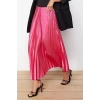 Fashion Regular Plain Pattern Chic Night Midi Length Pleated Satin Fabric Maxi Length Woven Skirt