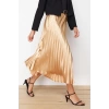Fashion Regular Plain Pattern Chic Night Midi Length Pleated Satin Fabric Maxi Length Woven Skirt