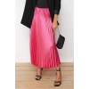 Fashion Regular Plain Pattern Chic Night Midi Length Pleated Satin Fabric Maxi Length Woven Skirt