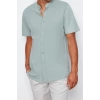 Fashion Mens Mandarin Collar Plain Pattern Casual Mandarin Collar Short Sleeve Knitted Pique Summer Shirt