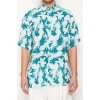 Moda Erkek Günlük Unisex Oversize Fit Ananas Baskılı %100 Viskon Kısa Kollu Dökümlü Yazlık Gömlek