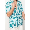 Moda Erkek Günlük Unisex Oversize Fit Ananas Baskılı %100 Viskon Kısa Kollu Dökümlü Yazlık Gömlek