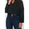 Fashion Women Plus Size Mandarin Collar Plain Pattern Casual Mandarin Collar Shirt