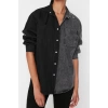Fashion Women Shirt Collar Plain Pattern Casual Color Block Denim Shirt