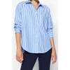 Fashion Women Shirt Collar Striped Pattern Casual Striped Pocket Oversize Wide Pattern Woven Shirt