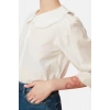Fashion Womens Baby Collar Plain Pattern Casual Baby Collar Woven Shirt