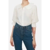 Fashion Womens Baby Collar Plain Pattern Casual Baby Collar Woven Shirt