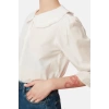 Fashion Womens Baby Collar Plain Pattern Casual Baby Collar Woven Shirt
