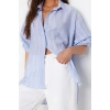 Moda Kadın Gömlek Yaka Çizgili Desen Günlük Çizgili Oversize Geniş Kalıp Dokuma Gömlek