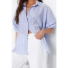 Moda Kadın Gömlek Yaka Çizgili Desen Günlük Çizgili Oversize Geniş Kalıp Dokuma Gömlek