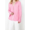 Fashion Women Shirt Collar Plain Pattern Casual Textured Fitted Waist Woven Shirt