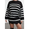 Style Modern Women Regular Standard Sleeve Shirt Collar Plus Size Striped Crew Neck Knitwear Sweater