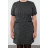 Fashion Style Relaxed Crew Neck Midi Length Plus Size Tweed Plaid Zippered Chic Woven Dress