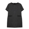Fashion Style Relaxed Crew Neck Midi Length Plus Size Tweed Plaid Zippered Chic Woven Dress