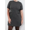 Fashion Style Relaxed Crew Neck Midi Length Plus Size Tweed Plaid Zippered Chic Woven Dress