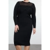 Moda Fitted Crew Neck Midi Length Plus Size Collar Detailed Ribbed Premium Special Yarn Knitwear Dress