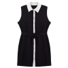 Moda Fitted Mini Length Plus Size Gold Buttoned Detachable Belt Plus Size Woven Dress