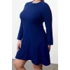 Moda Stil Fitted Bisiklet Yaka Mini Boy Büyük Beden Basic Gizli Fermuarlı Dokuma Büyük Beden Elbise