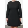 Moda Stil Fitted Bisiklet Yaka Mini Boy Büyük Beden Basic Gizli Fermuarlı Dokuma Büyük Beden Elbise