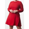 Moda Stil Fitted Bisiklet Yaka Mini Boy Büyük Beden Basic Gizli Fermuarlı Dokuma Büyük Beden Elbise