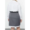 Moda Stil Fitted Gömlek Yaka Mini Boy Büyük Beden Kemerli Gömlek-Etek Büyük Beden Dokuma Elbise