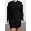Moda Fitted Crew Neck Mini Length Plus Size Body-Fitting Ribbed Winter Knitted Plus Size Dress